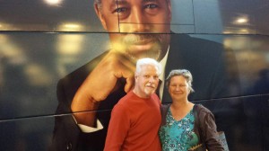 John and Cynthia Stancil outside of Books a Million next to Dr. Carson's bus