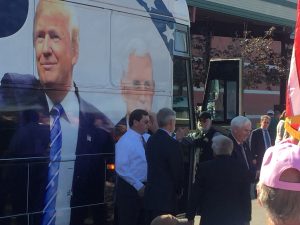 Former Knox County Sheriff Tim Hutchison and the Chairman of the Trump campaign in  TN's Second Congressional District after getting off the bus. Hutchison in the white shirt. 